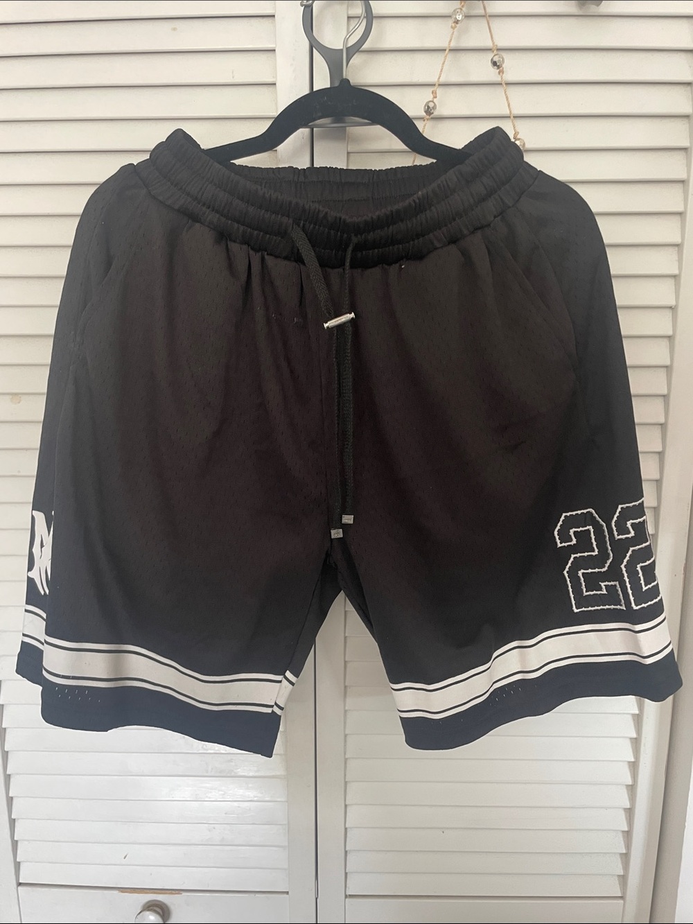 AMIRI Black Athletic Basketball Shorts with White Trim and Number 22